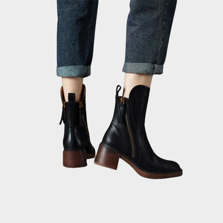Gabriella™ - Comfortable Leather Ankle Heeled Boots