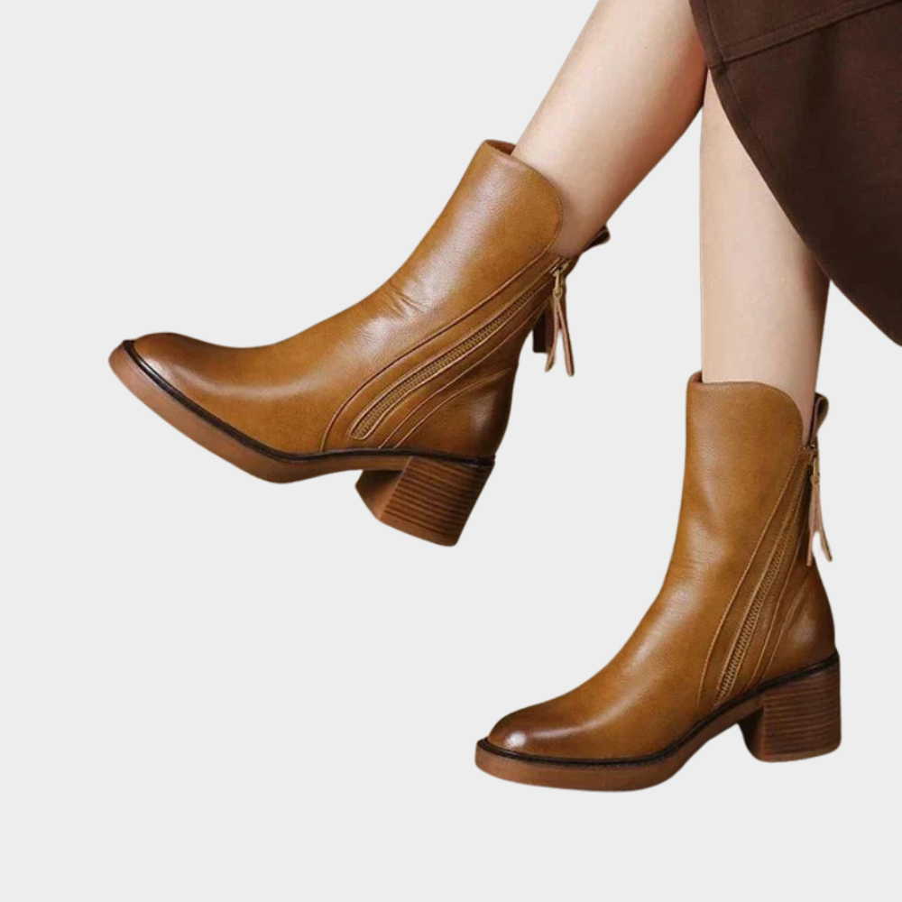 Gabriella™ - Comfortable Leather Ankle Heeled Boots