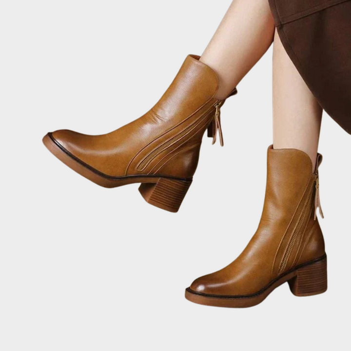 Gabriella™ - Comfortable Leather Ankle Heeled Boots