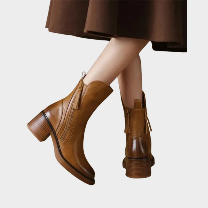 Gabriella™ - Comfortable Leather Ankle Heeled Boots