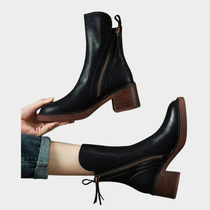 Gabriella™ - Comfortable Leather Ankle Heeled Boots