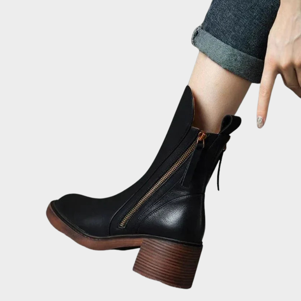 Gabriella™ - Comfortable Leather Ankle Heeled Boots
