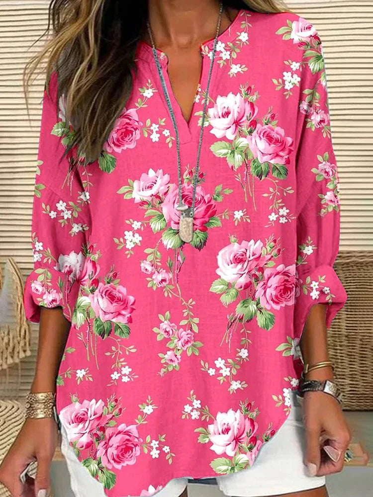 Maggie™ – Graceful Floral V-Neck Blouse