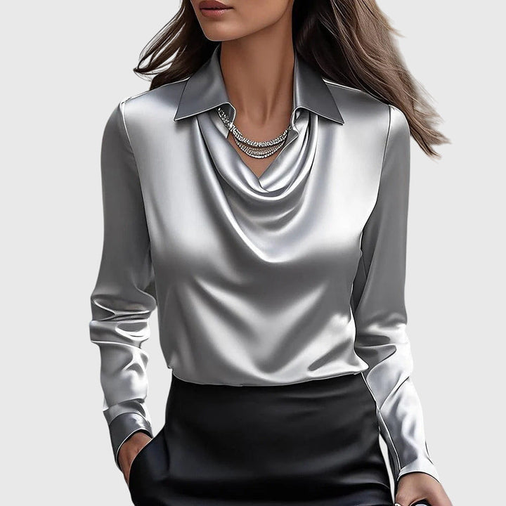 Candice™ – Pleated Shine Blouse for Quiet Confidence