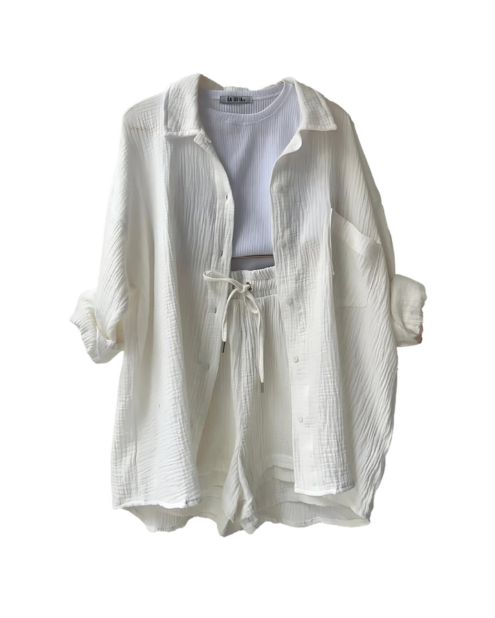 Tessa - Cotton Button-Up Shorts Set