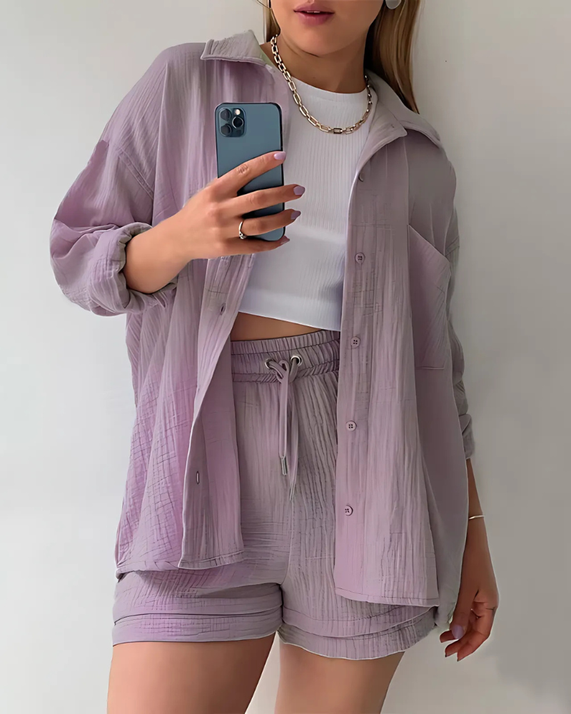 Tessa - Cotton Button-Up Shorts Set