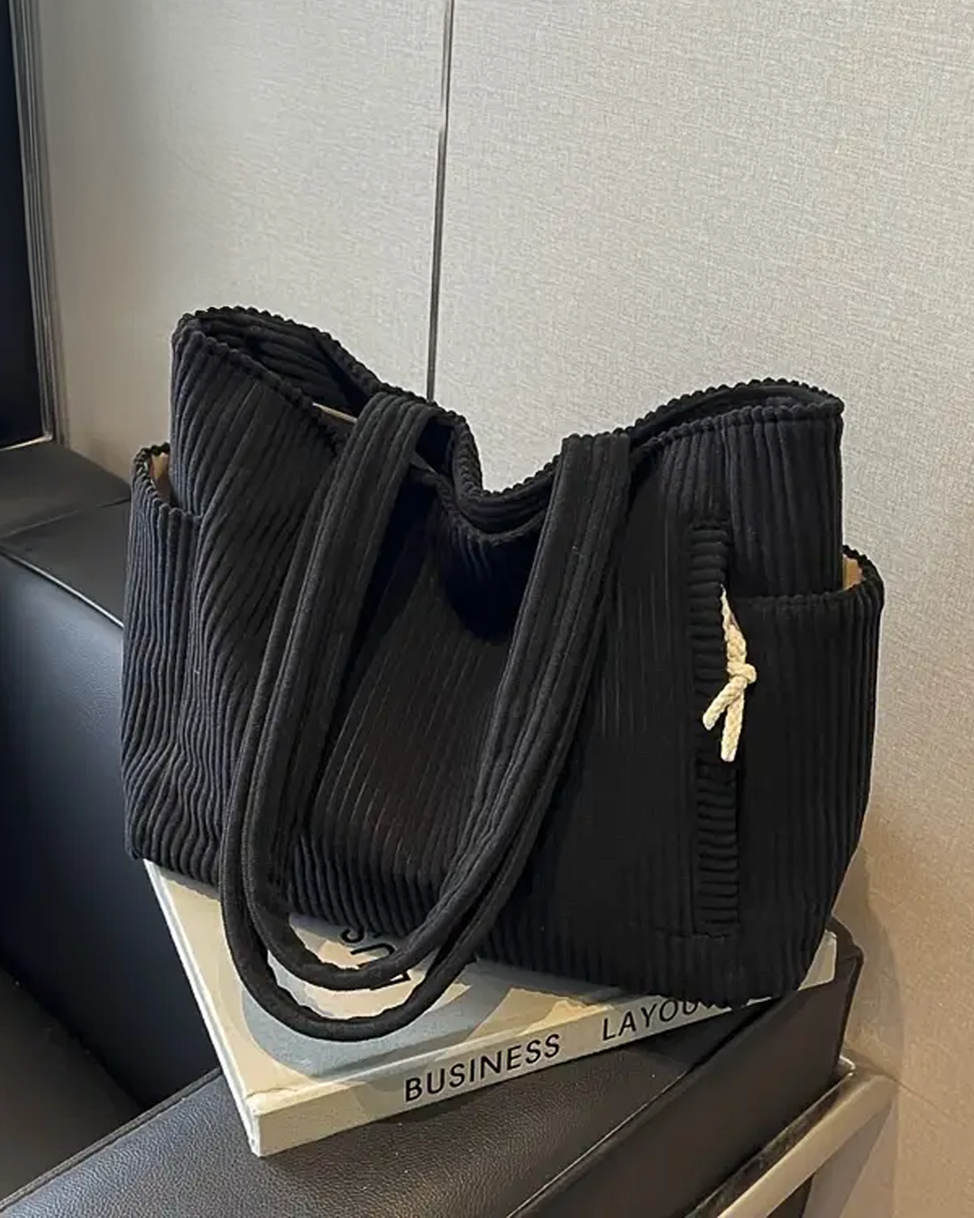 Sylvie™ – Ribbed Tote Bag with Drawstring Detail