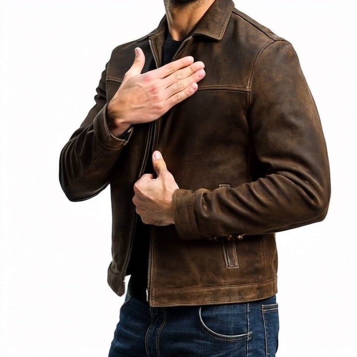Nolan™ – Classic Zip-Up Vegan Leather Jacket for Men