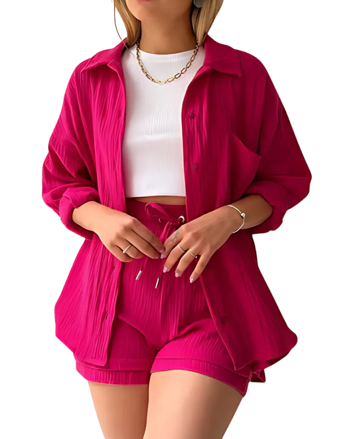 Tessa - Cotton Button-Up Shorts Set