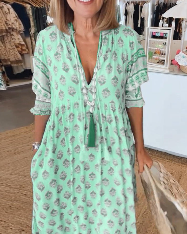 Olive | Chic Floral V-Neck Dress