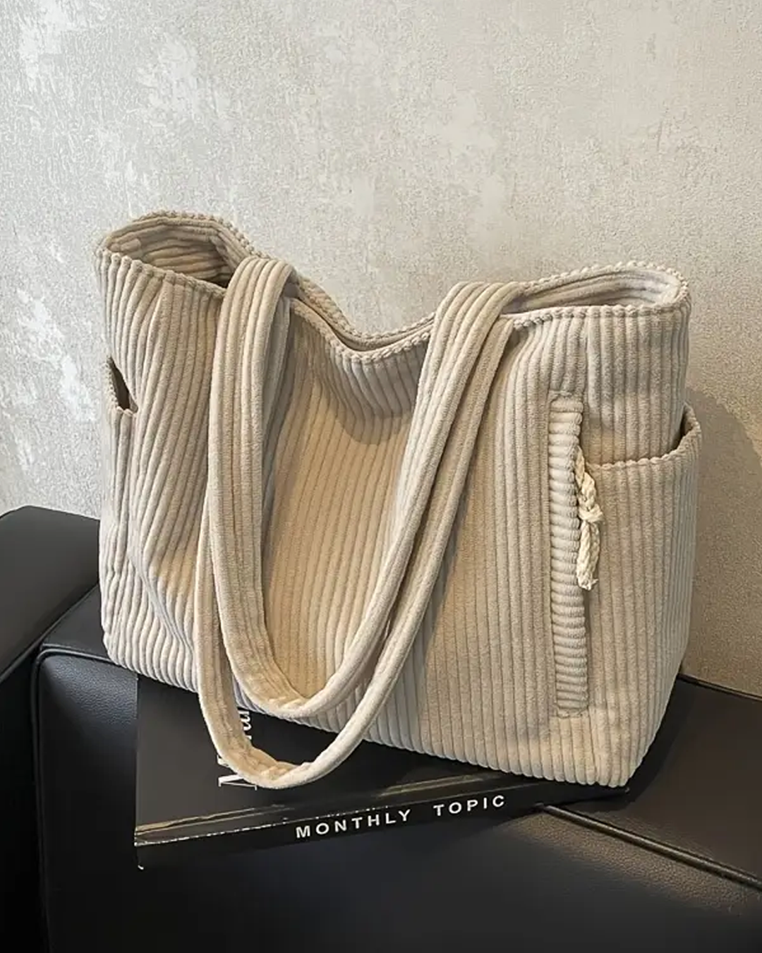 Sylvie™ – Ribbed Tote Bag with Drawstring Detail
