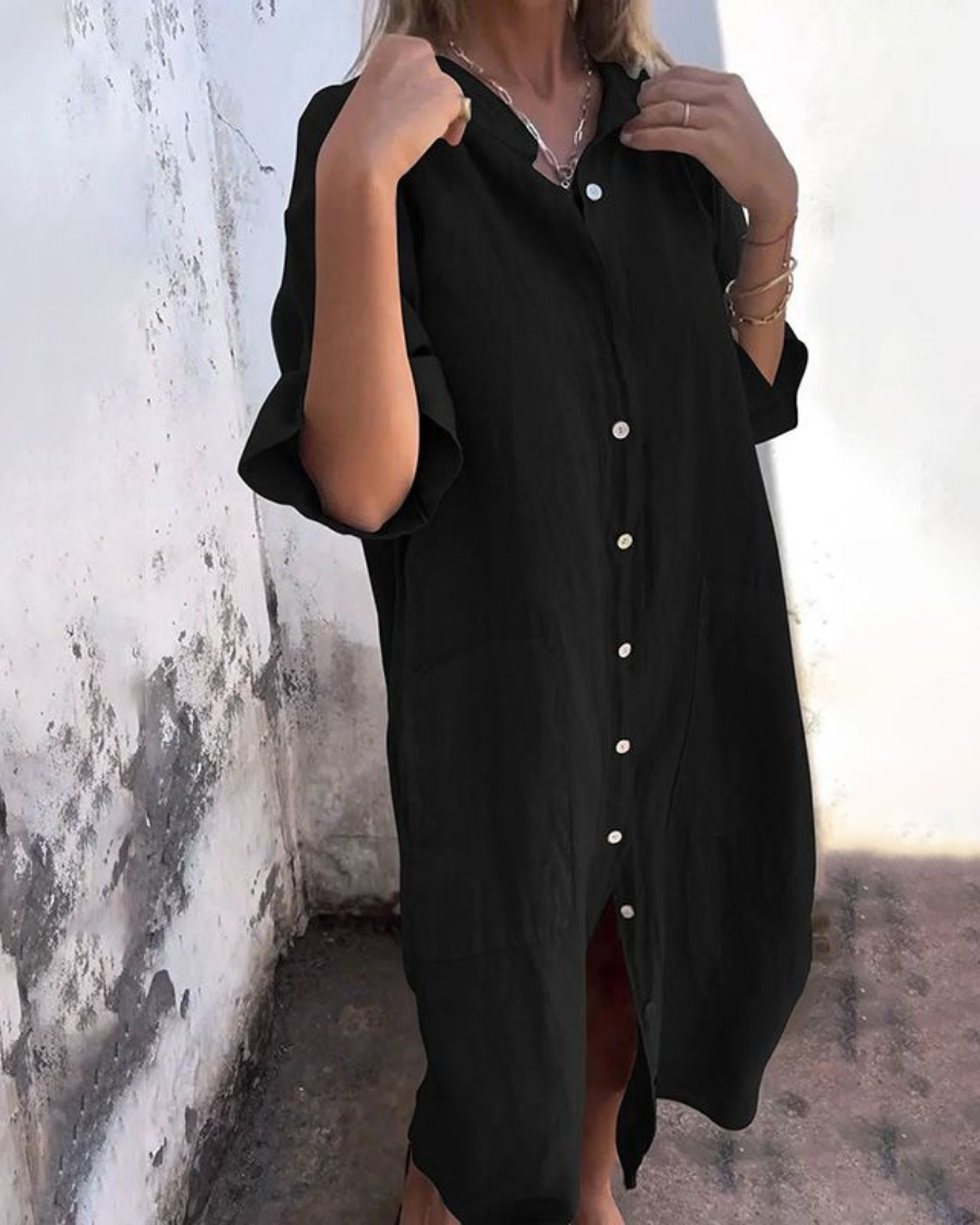Connie™ – Boho-Inspired Casual Shirt Dress in Breezy Knee-Length