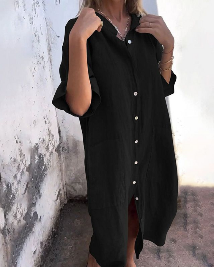 Connie™ – Boho-Inspired Casual Shirt Dress in Breezy Knee-Length