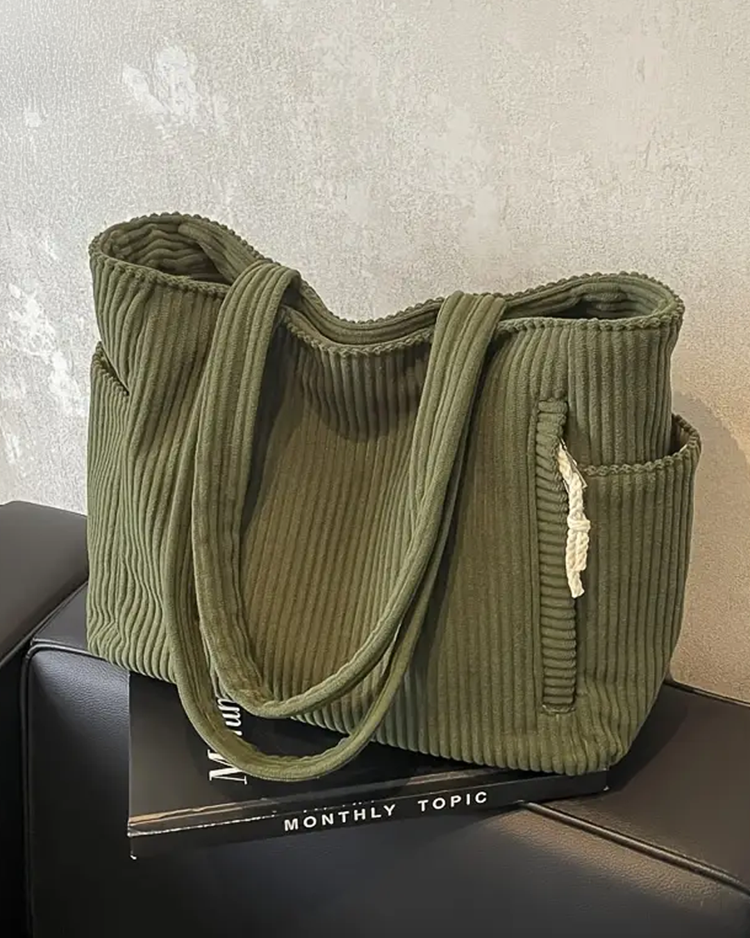 Sylvie™ – Ribbed Tote Bag with Drawstring Detail