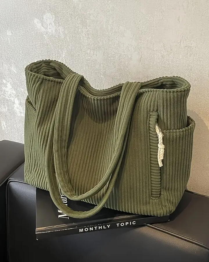 Sylvie™ – Ribbed Tote Bag with Drawstring Detail