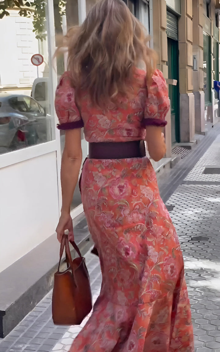 Maeve™ – Elegant Rose Maxi Dress with Soft Feminine Charm