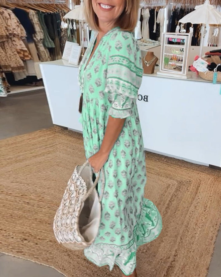 Olive | Chic Floral V-Neck Dress