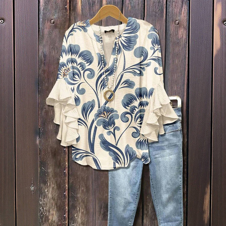 Bibi™ - ELEGANT BLOUSE WITH RETRO FLORAL PATTERN
