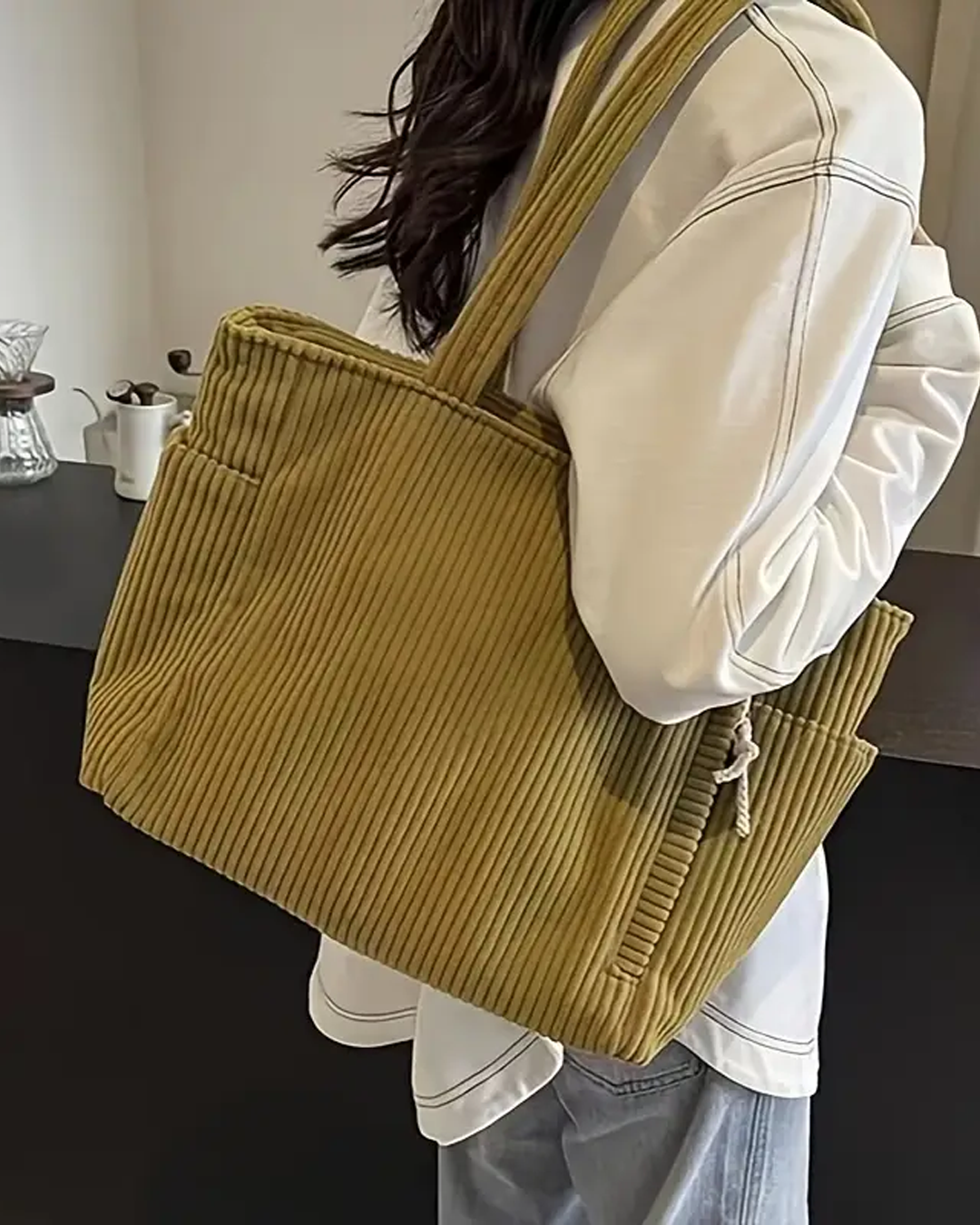 Sylvie™ – Ribbed Tote Bag with Drawstring Detail