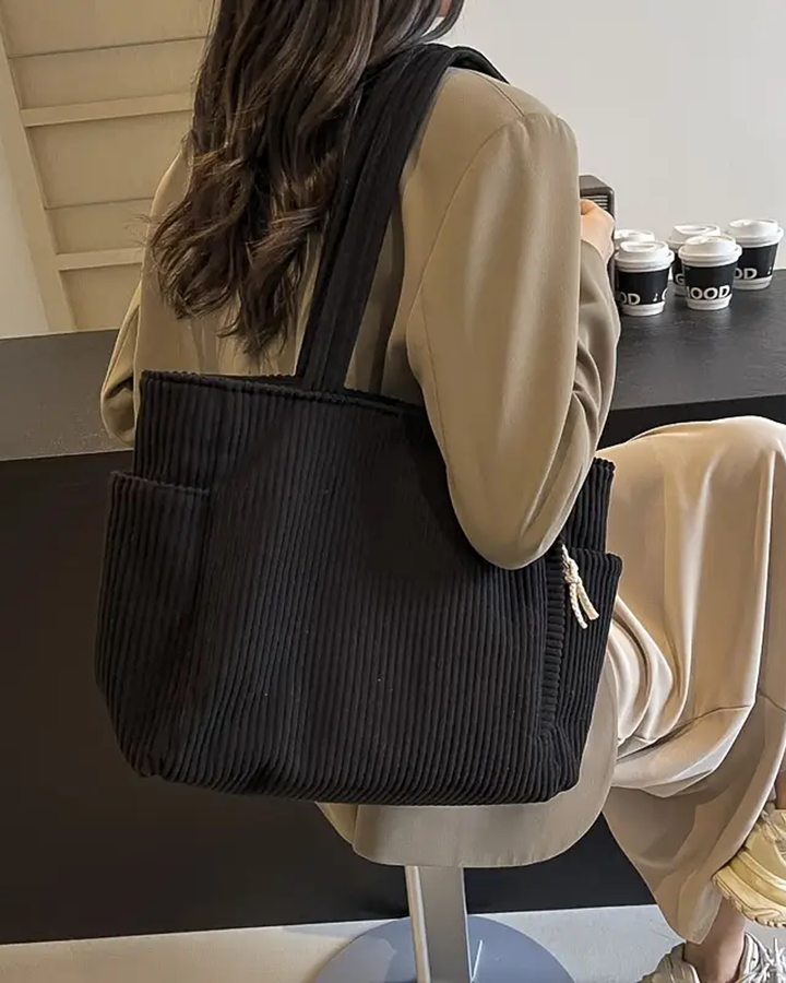 Sylvie™ – Ribbed Tote Bag with Drawstring Detail