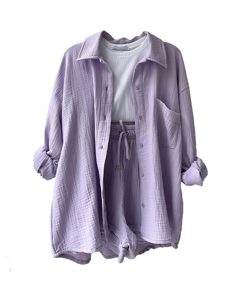 Tessa - Cotton Button-Up Shorts Set