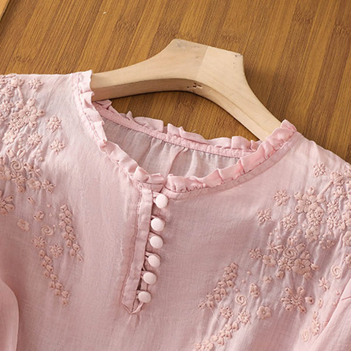 Lynn – Embroidered Button-Front Blouse
