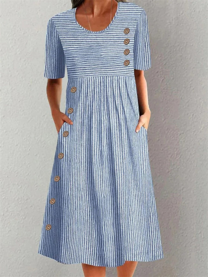 Elaine™ – Effortlessly Flattering Striped Midi Robe Dress
