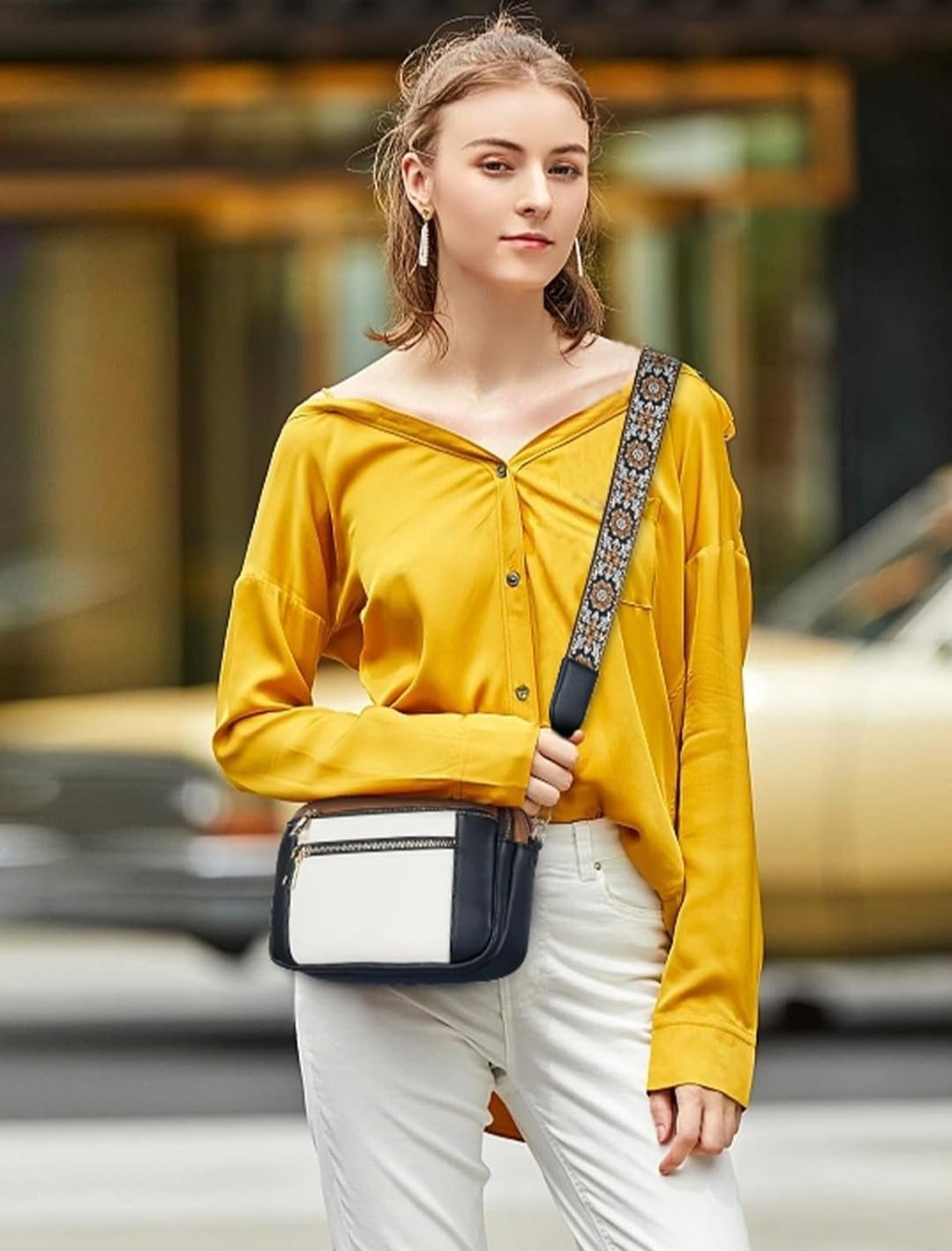 Lauren™ | Elegant Crossbody Bag with Patterned Adjustable Strap