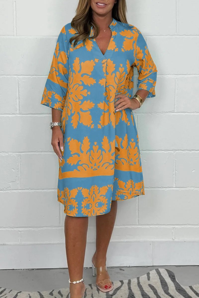 Yaslin™ – Elegant Printed Midi Dress with Flowing Silhouette