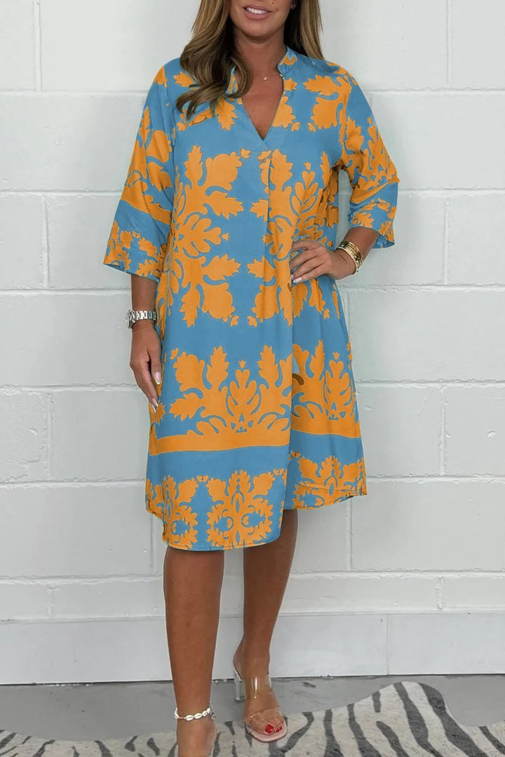 Yaslin™ – Elegant Printed Midi Dress with Flowing Silhouette