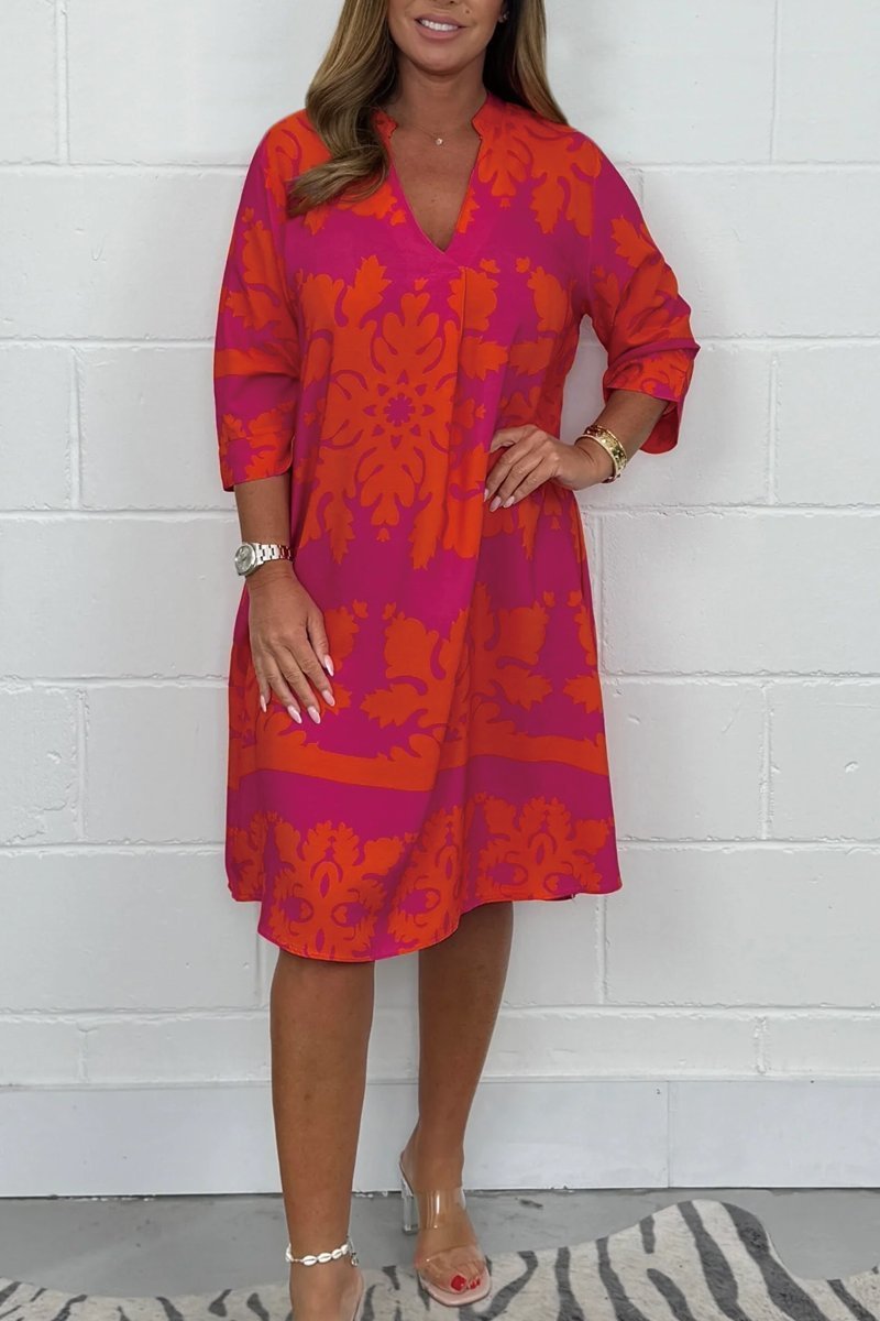 Yaslin™ – Elegant Printed Midi Dress with Flowing Silhouette